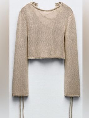 ZARA KNIT LONG FLARED SLEEVE BACKLESS CROPPED SWEATER SIZE SMALL